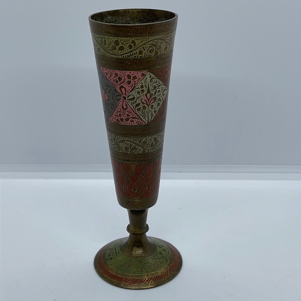 Boho Inspired Brass Etched Bud Vase 6”